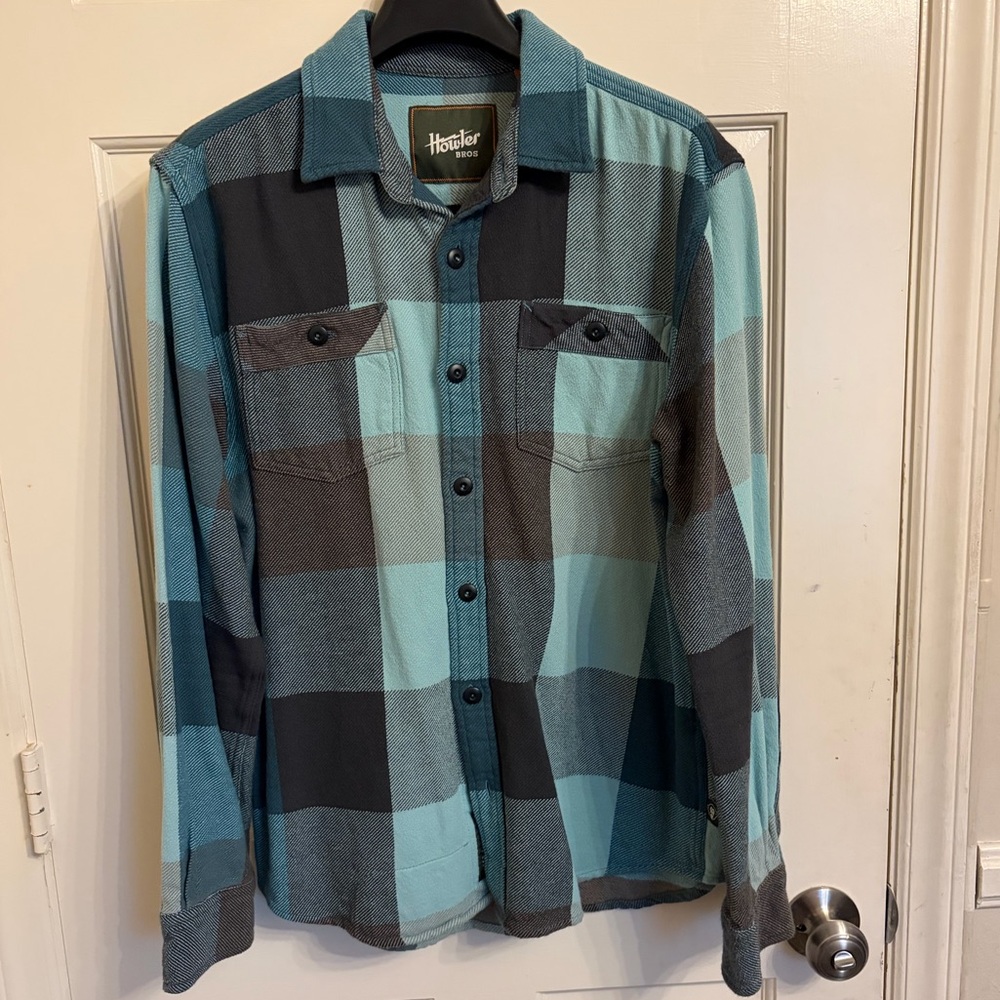 Howler Brothers Rodanthe Blanket Flannel Blue and Gray Plaid Shirt